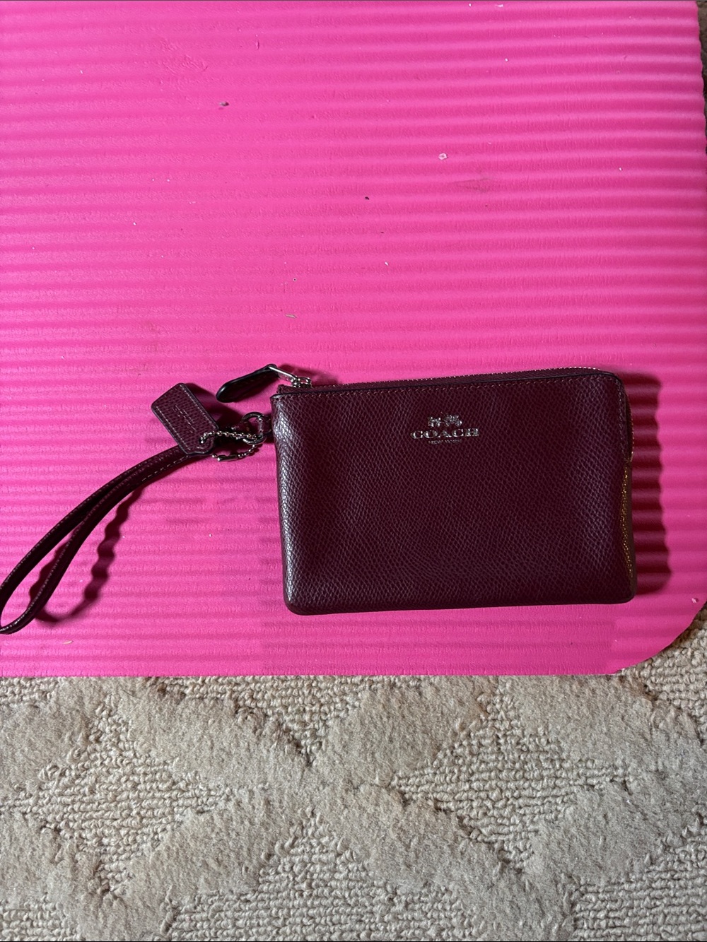 Coach Burgundy Leather Wristlet Clutch